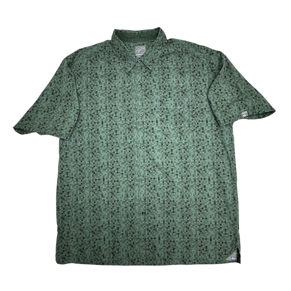 Quiksilver Shirt Mens Large Green‎ Pixel Geometric Short Sleeve Button Up Casual